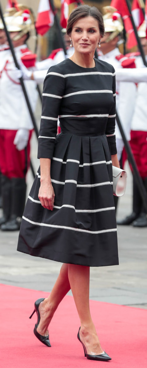 Carolina Herrera Crochet Trimmed Pleated Dress​ as seen on Queen Letizia.