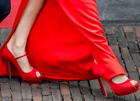 Red platform heel peep-toe sandals
