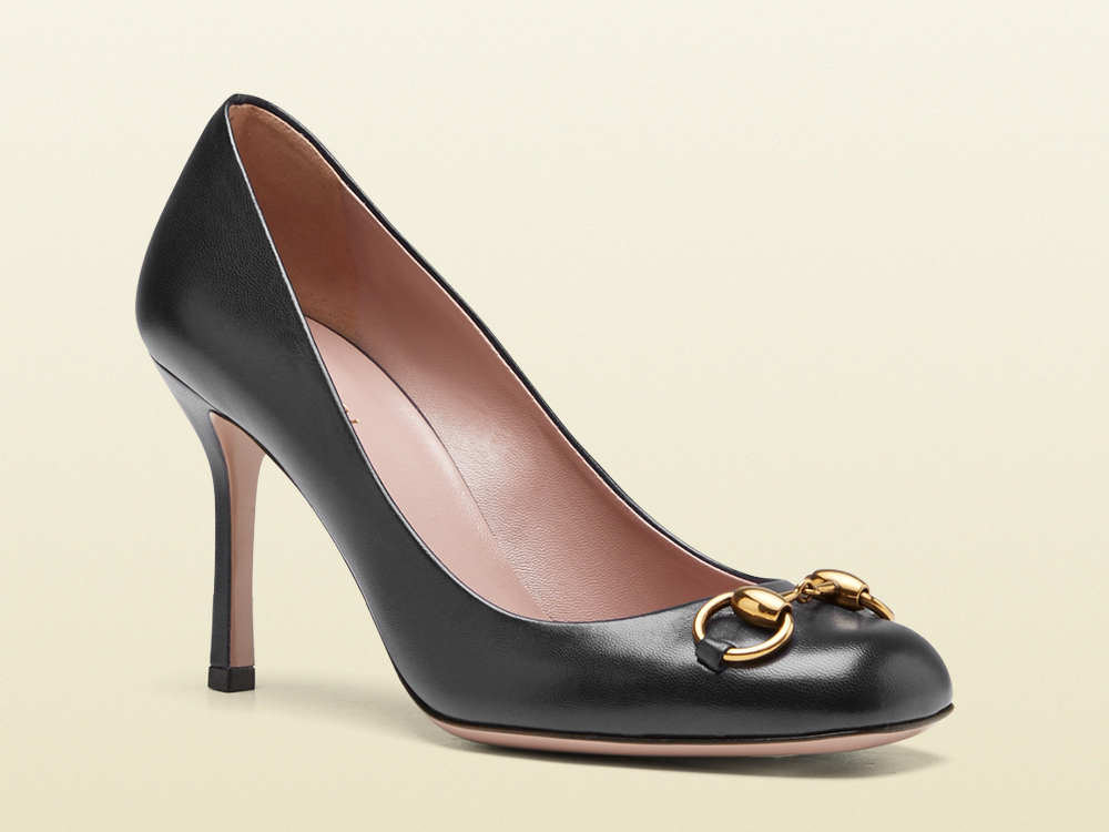 Gucci 'Jolene' black leather mid-heel pumps