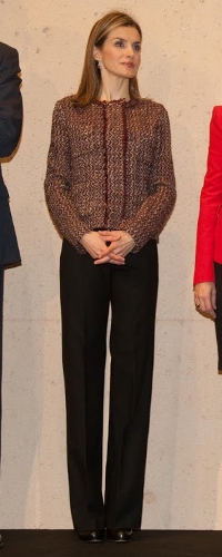 Mango Burgundy Bouclé Jacket as seen on Queen Letizia.