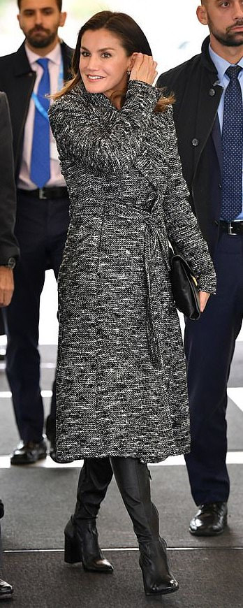 Hugo Boss Carmala Tweed Belted Coat​ as seen on Queen Letizia.