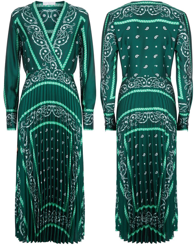 Sandro green paisley-print pleated midi scarf dress