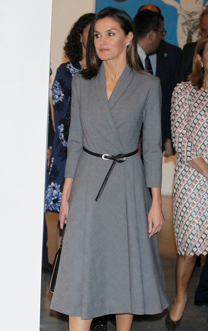 Queen Letizia wears Grey shawl collar dress