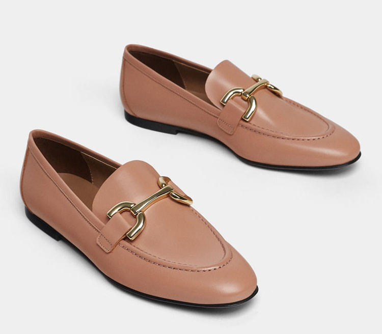Uterque pink leather horsebit loafers