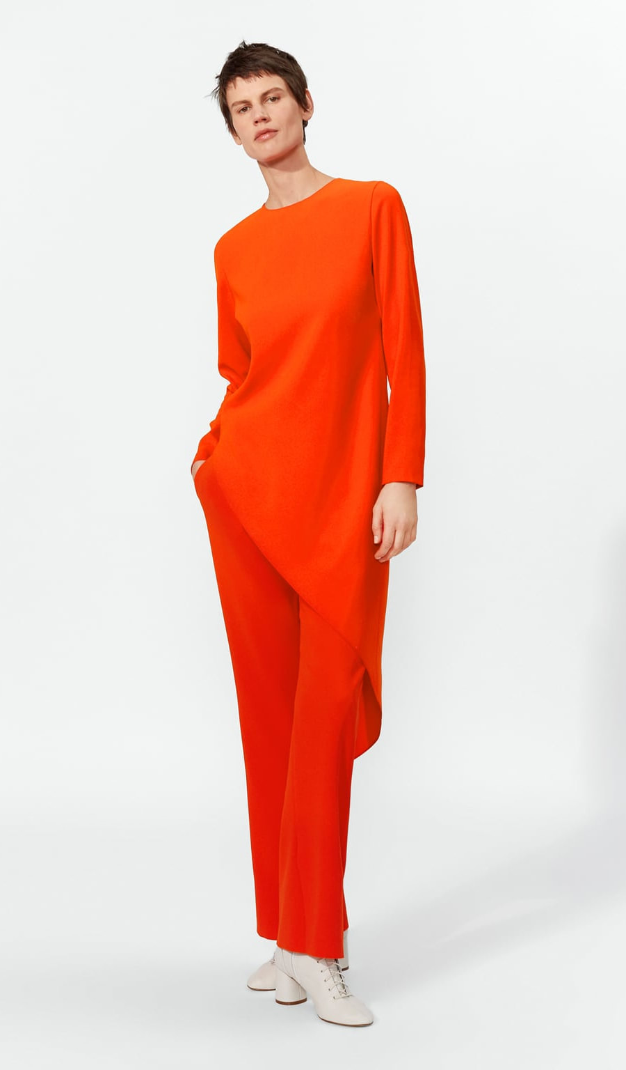 Zara long asymmetric top and side vent trousers in orange