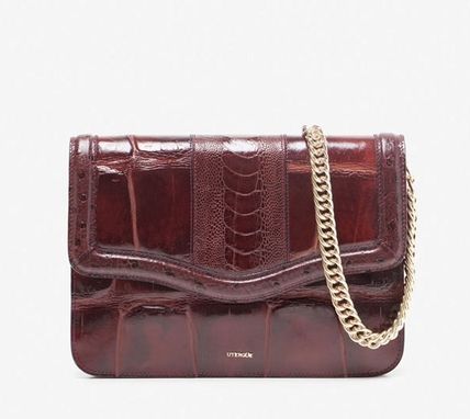 Uterque Ostrich and Croc Embossed Shoulder Bag