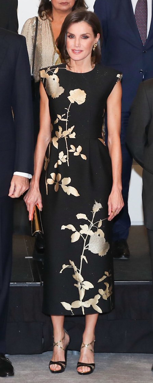 Dries Van Noten Embellished Floral-Jacquard Dress​ as seen on Queen Letizia.