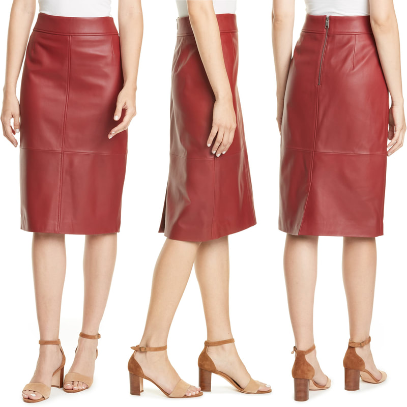 uby red Hugo Boss 'Selrita' Lambskin-leather pencil skirt