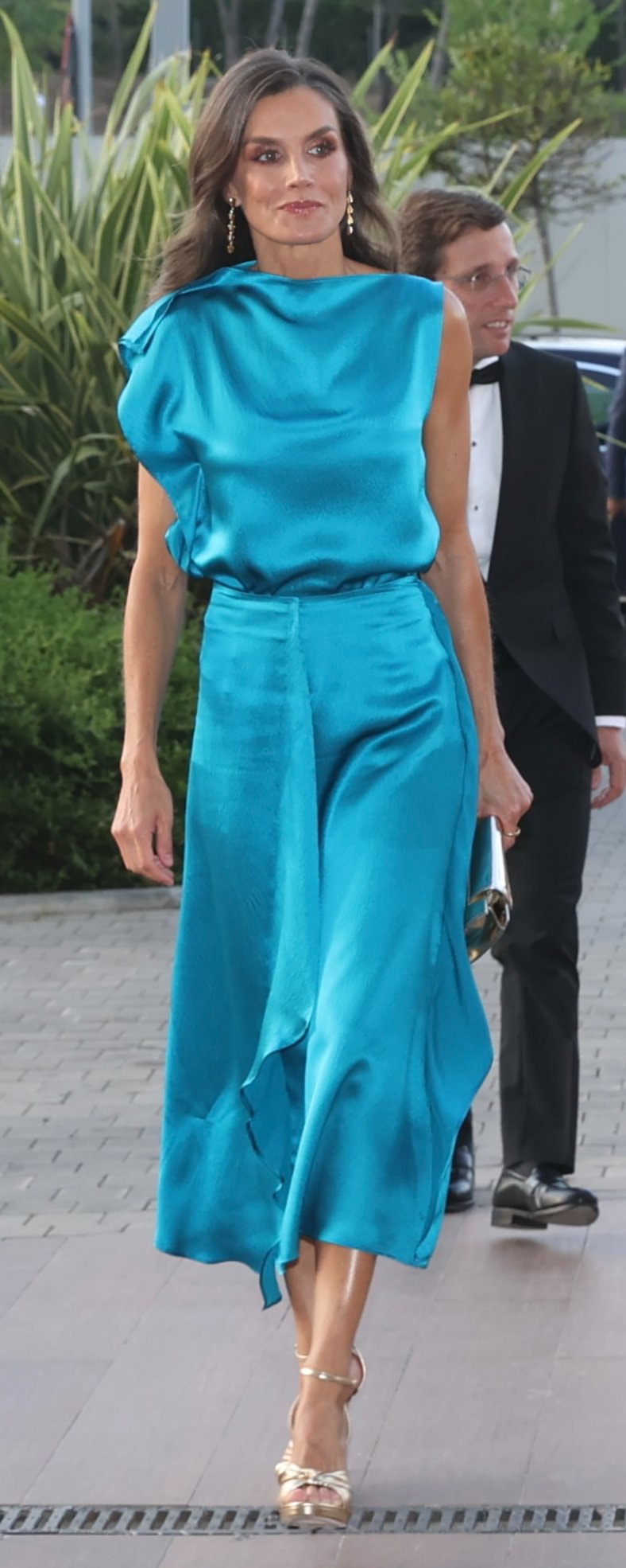 Maksu 'Grace' Silk Midi Skirt in Blue as seen on Queen Letizia