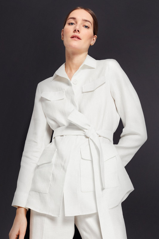 ivory Carolina Herrera Belted Linen Jacket 