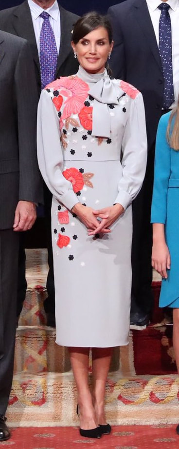 Pertegaz Embroidered Pussy Bow Dress​ as seen on Queen Letizia.