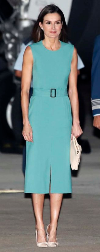 Hugo Boss Dadoria Sheath Dress​ in Jade Green as seen on Queen Letizia
