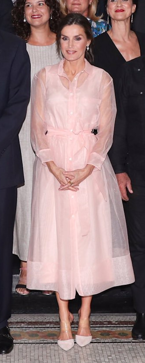 Maje Roane Organza Belted Midi Dress as seen on Queen Letizia.