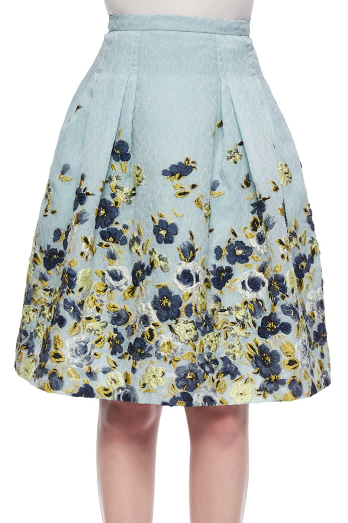 Carolina Herrera Flower Fil Coupe Party Skirt 