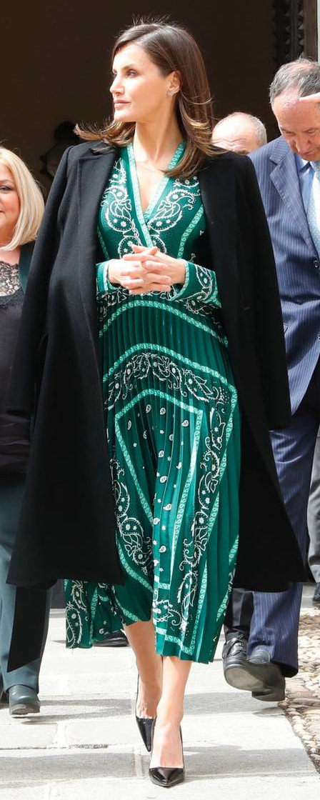Sandro Paris green scarf print midi dress on 10 April 2019