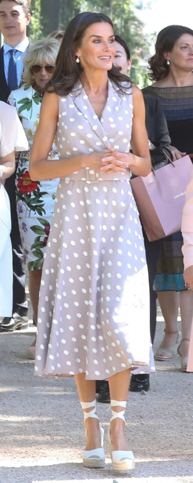 Laura Bernal Polka Dot Dress in Ecru as seen on Queen Letizia.
