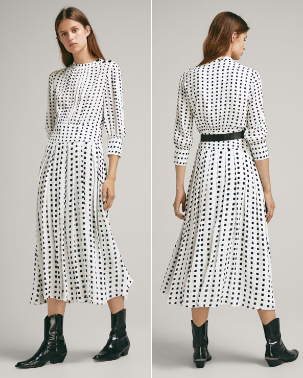 Massimo Dutti Pleated Dress with Two-Tone Print 