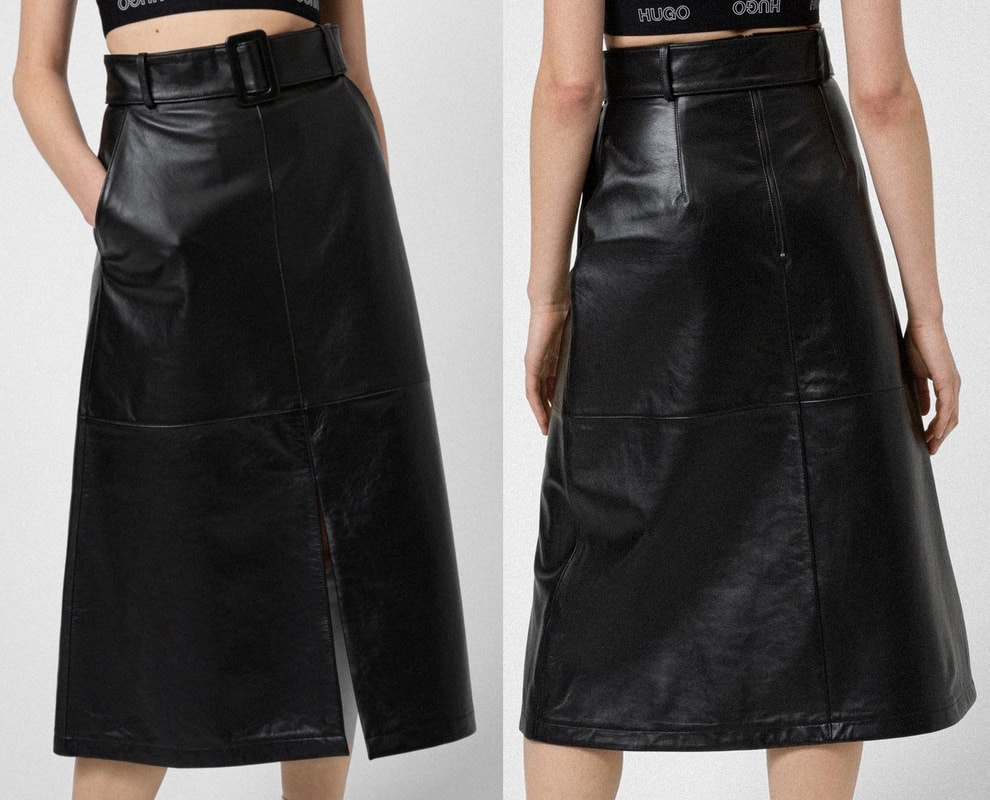 HUGO by Hugo Boss 'Leshina'​ Belted A-Line Leather Midi Skirt in Black