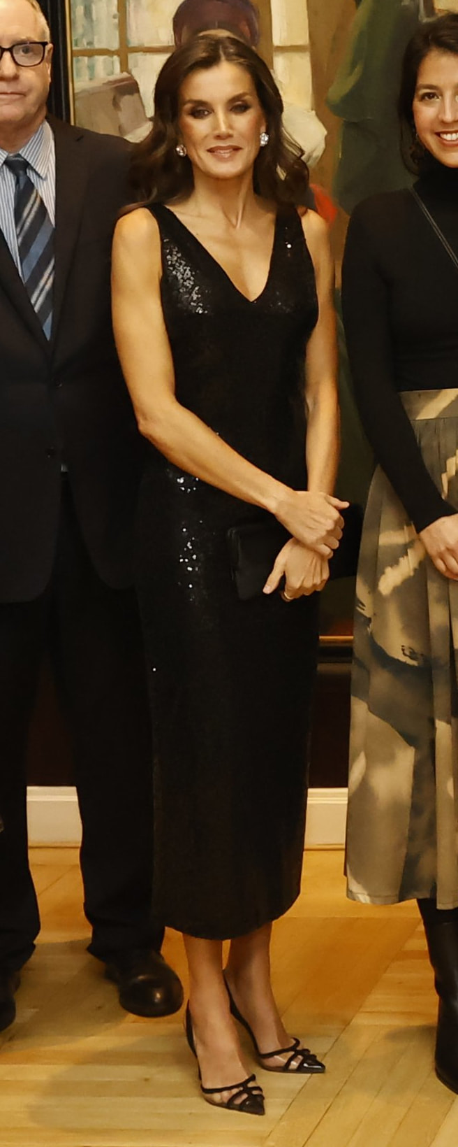 Rotate Sequin-Embellished Open-Back Dress in Black as seen on Queen Letizia.
