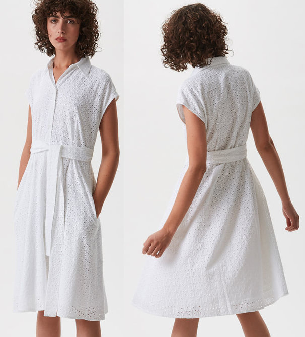 Adolfo Dominguez white embroidered cotton dress with belt