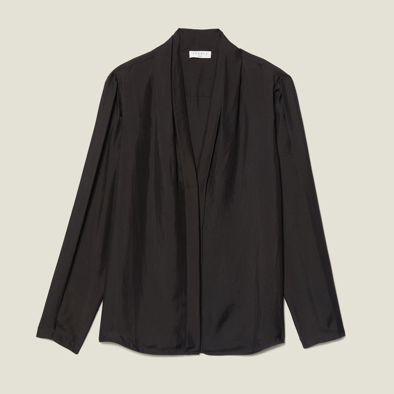 Sandro V Neck Silk Shirt in Black