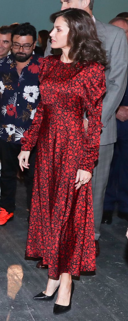 Maje Ravie Printed Satin Dress as seen on Queen Letizia.