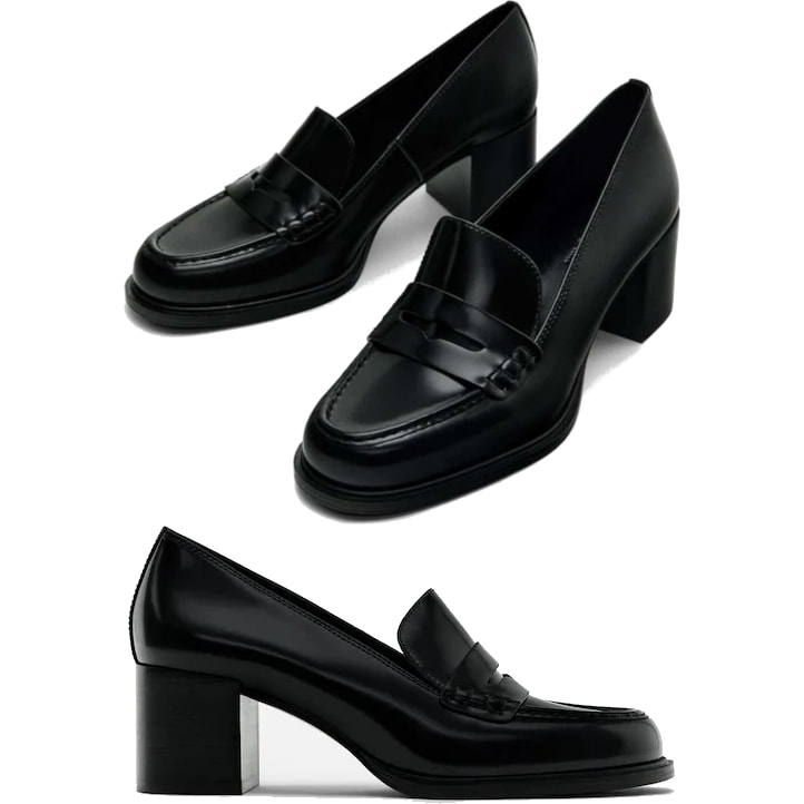 Massimo Dutti Heeled Loafers in Black