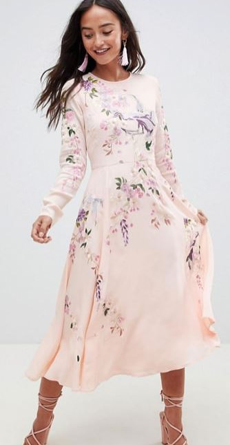 ASOS DESIGN midi dress with pretty floral and bird embroidery