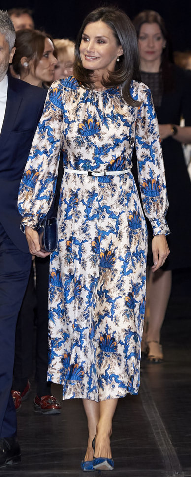 Sandro All-Over Print Long Silk Dress as seen on Queen Letizia.