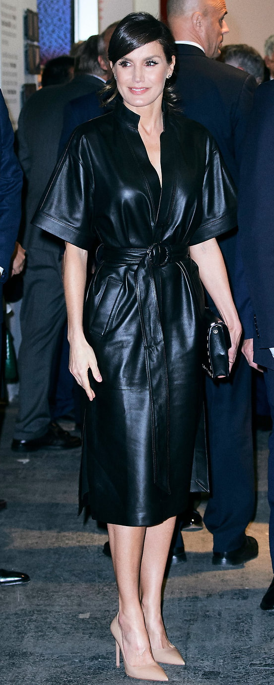 & Other Stories Belted Leather Midi Dress​ as seen on Queen Letizia.