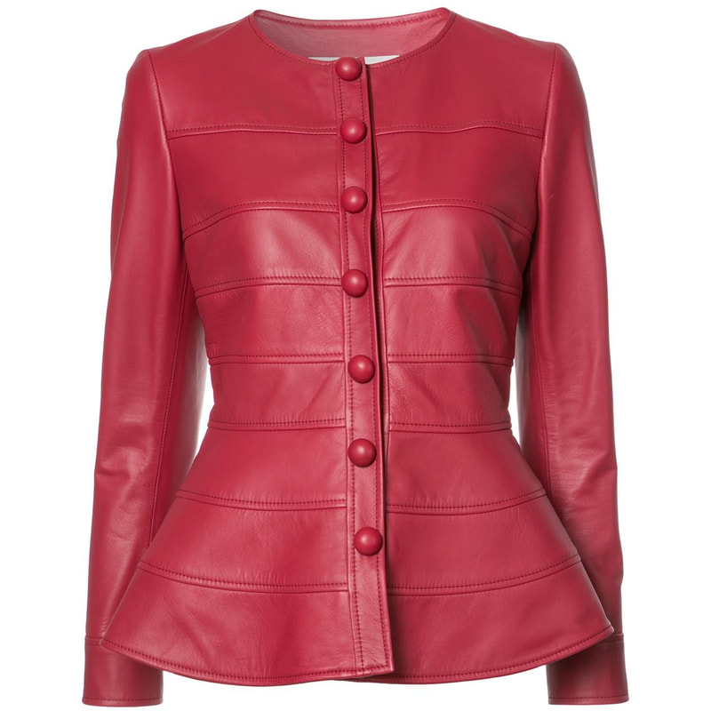 Carolina Herrera Leather Peplum Jacket in Red