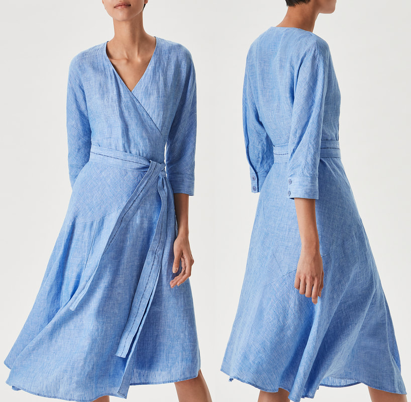 Adolfo Dominguez Blue Linen Wrap Midi Dress