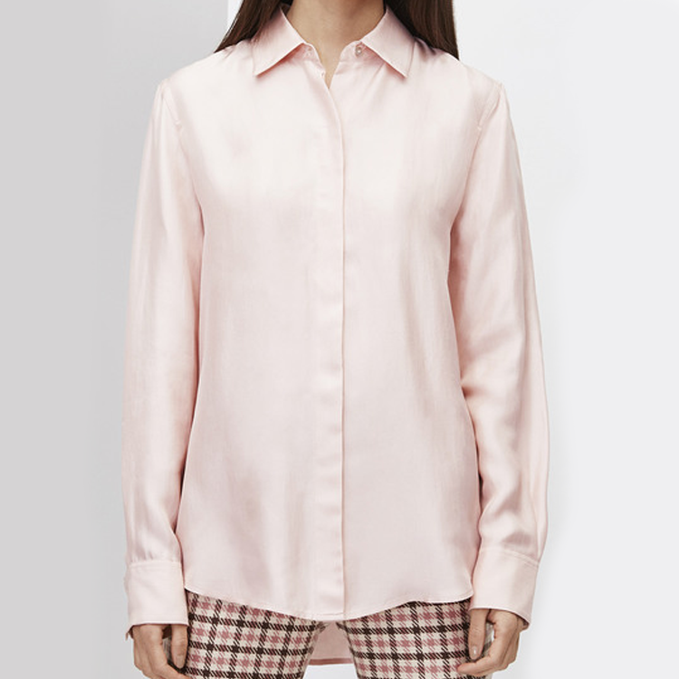 Adolfo Dominguez Long Sleeve Satin Blouse in Pink