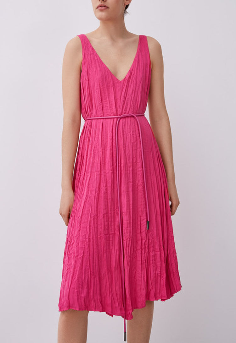 Adolfo Dominguez pleated fluid dress in pink.