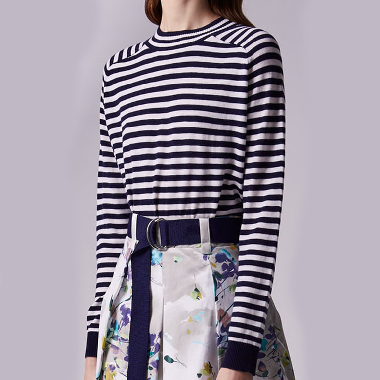 Adolfo Dominguez Striped Knit Sweater in White and Navy
