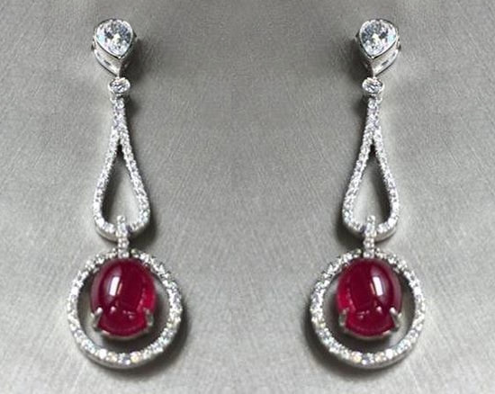 Aldao Joyeros diamond and ruby cabochon earrings
