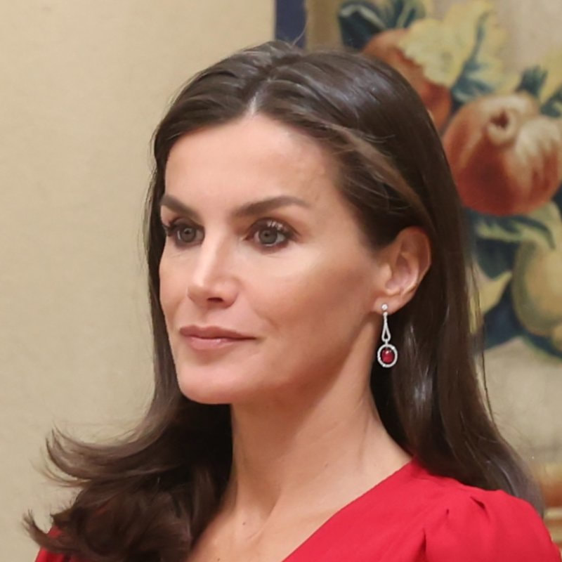 Queen Letizia wears Aldao Joyeros Ruby Cabochon Earrings