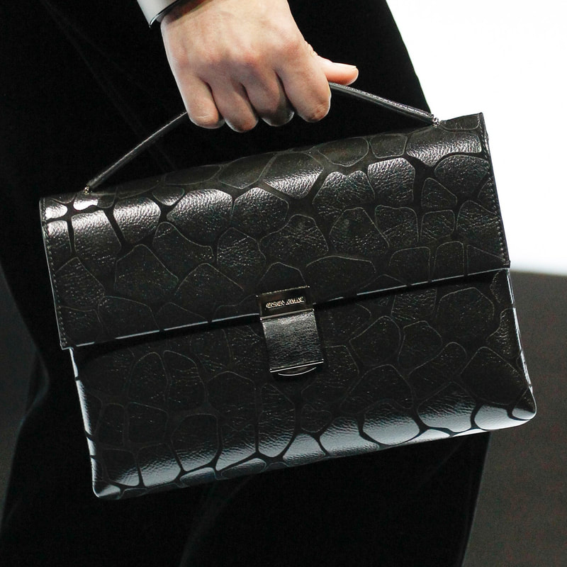 Giorgio Armani Fall 2016 ready-to-wear black croc leather top handle handbag