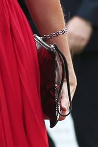 Red snakeskin wristlet clutch bag