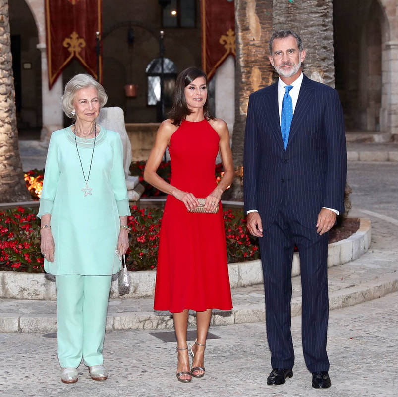 King Felipe, Queen Letizia and Queen Sofia at the Balearic Islands reception this evening at the Royal Palace of La Almudaina in Mallorca 2019
