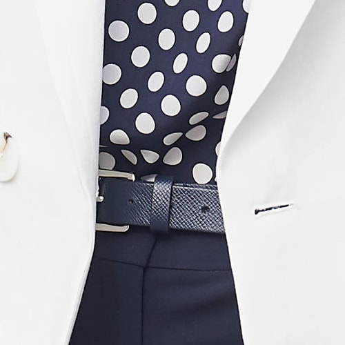 Queen Letizia wears Hugo Boss Dark Blue 'Mayfair B.' buckled belt in Italian saffiano-printed leather