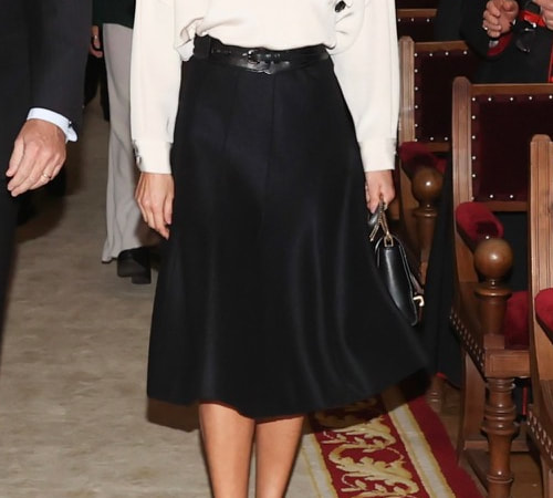 Queen Letizia wears Black paneled A-line midi skirt