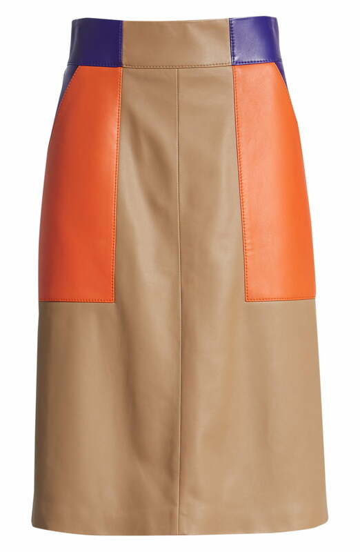 HUGO BOSS 'Seplea' Colorblock Leather A-Line Skirt.