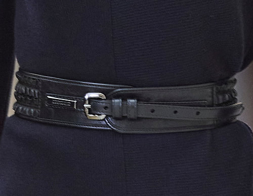 lack Burberry ruffled leather waist belt as seen on Queen Letizia