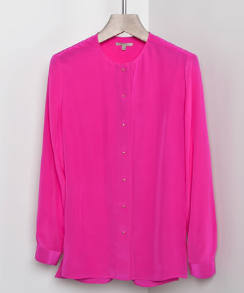 Uterque fuchsia pink blouse with gold buttons