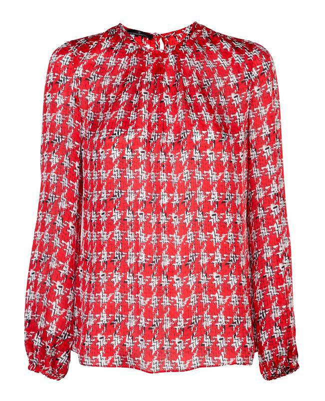 Carolina Herrera red crosshatch houndstooth blouse