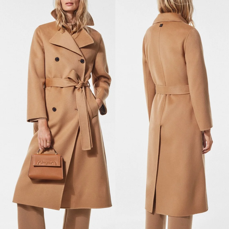 CH Carolina Herrera FW22 Double-Breasted Straight-Fit Coat in Camel