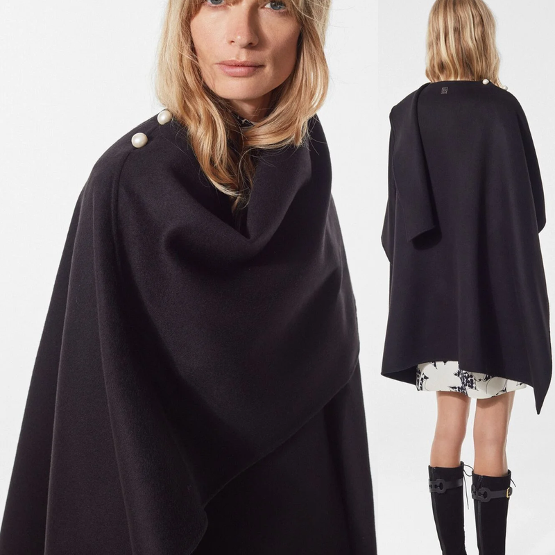 Carolina Herrera Double-Faced Wool Oversized Cape in Black