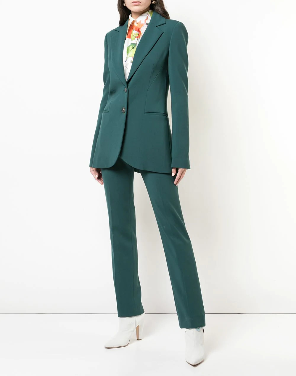 Carolina Herrera wool-blend longline suit jacket & wool-blend trousers in evergreen