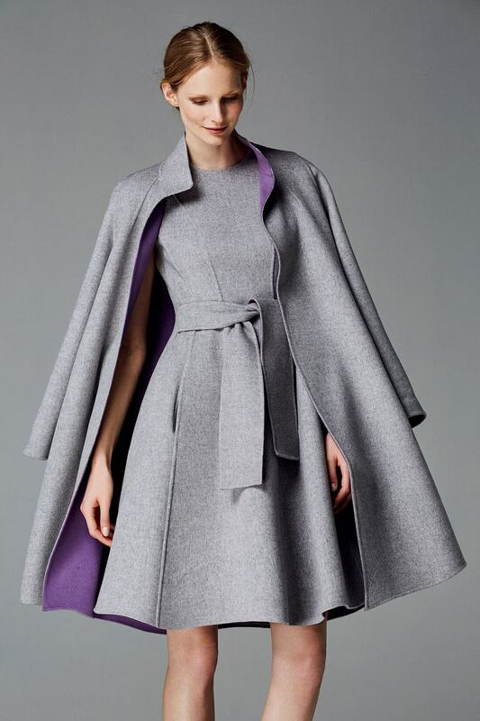 CH Carolina Herrera Fall 2016 grey double-face wool coat and dress.